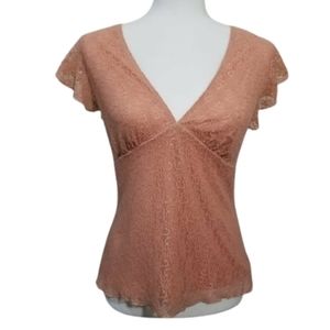 First Kiss Peach Lace Overlay Ruffle Sleeves